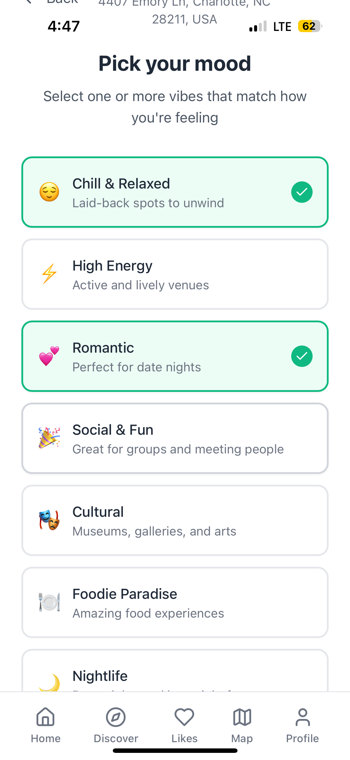 Sauntr App - Pick Your Mood Screen