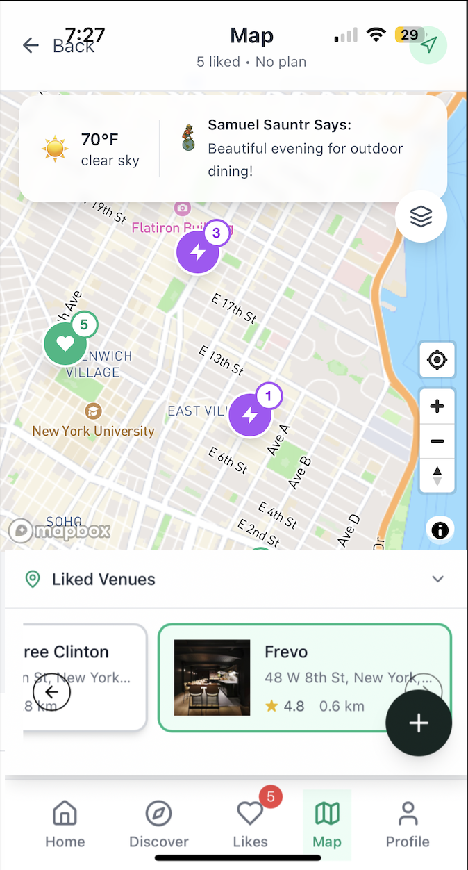 Sauntr App - Map and Liked Venues